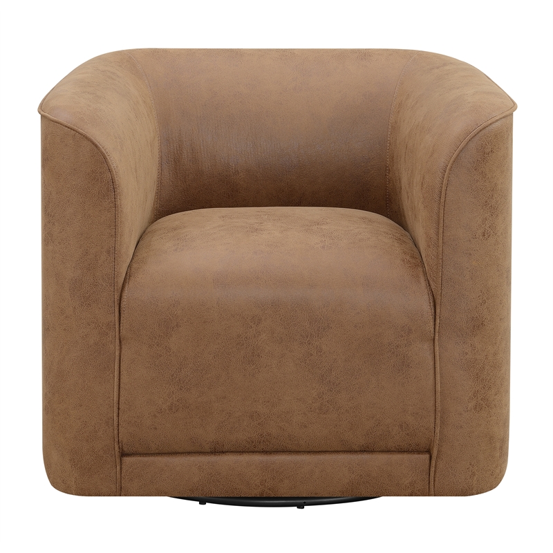 Brown Contemporary Polyester Swivel Accent Chair