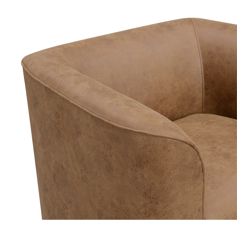Brown Contemporary Polyester Swivel Accent Chair