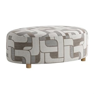 Gray Midcentury Oval Ottoman 28&quot Wide with Wooden Legs