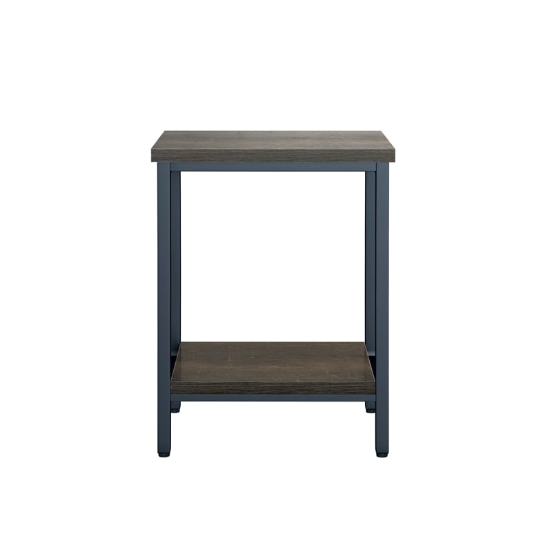 Brown End Table with Black Metal Frame