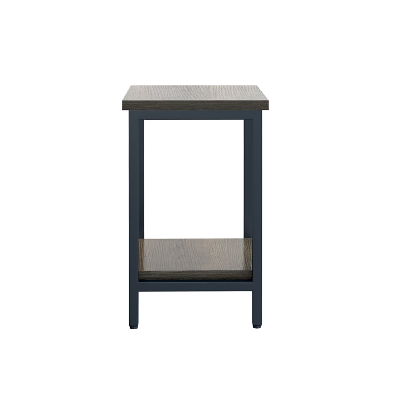 Brown End Table with Black Metal Frame