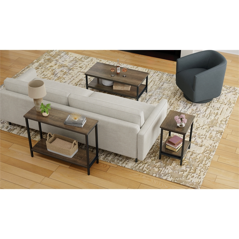 Brown End Table with Black Metal Frame