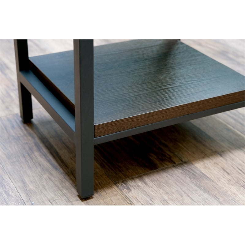 Brown End Table with Black Metal Frame