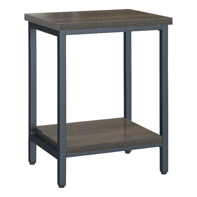 Brown End Table with Black Metal Frame