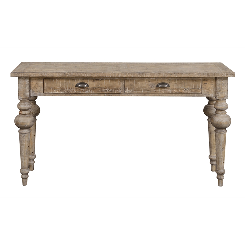 Gray Rustic Casual Sofa Table with Two Drawers