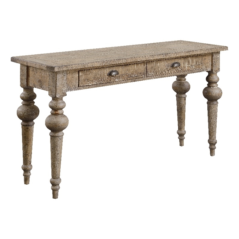 Gray Rustic Casual Sofa Table with Two Drawers