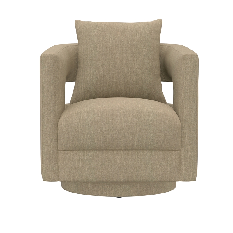 Tan Open Back Cutout Swivel Accent Chair