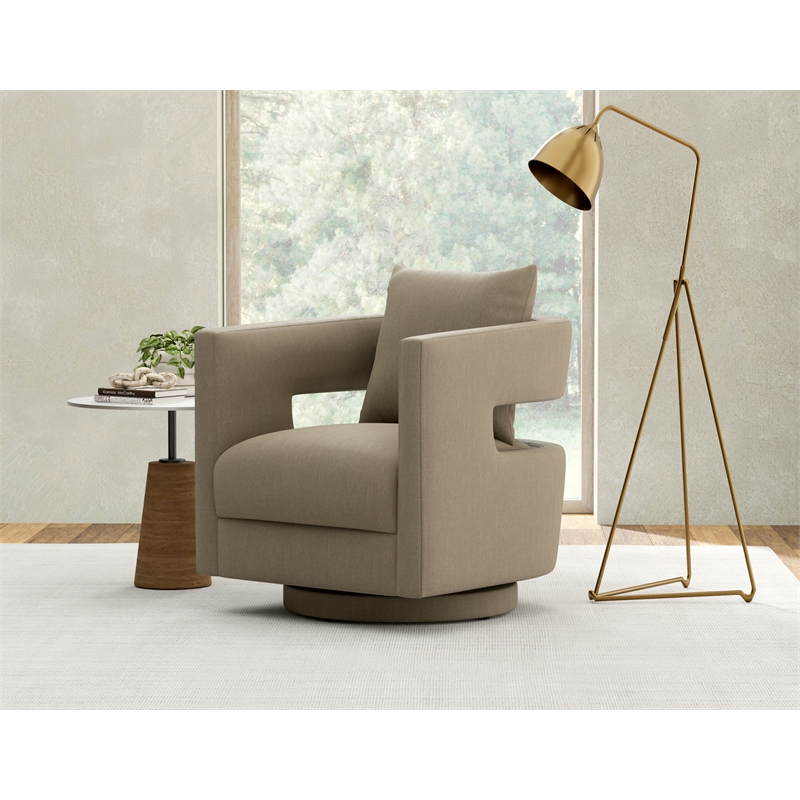 Tan Open Back Cutout Swivel Accent Chair