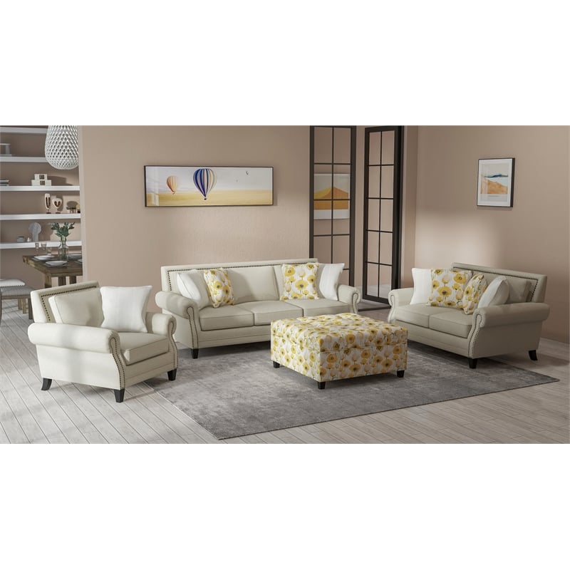 Yellow Floral Storage Ottoman