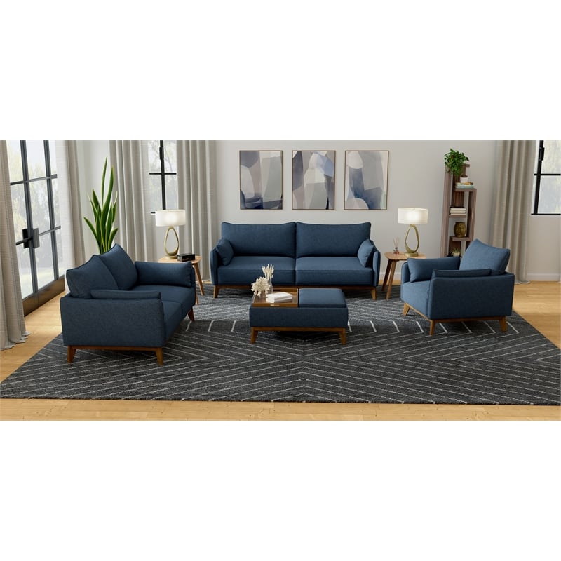 Blue Mid-Century Reversible Tray Ottoman