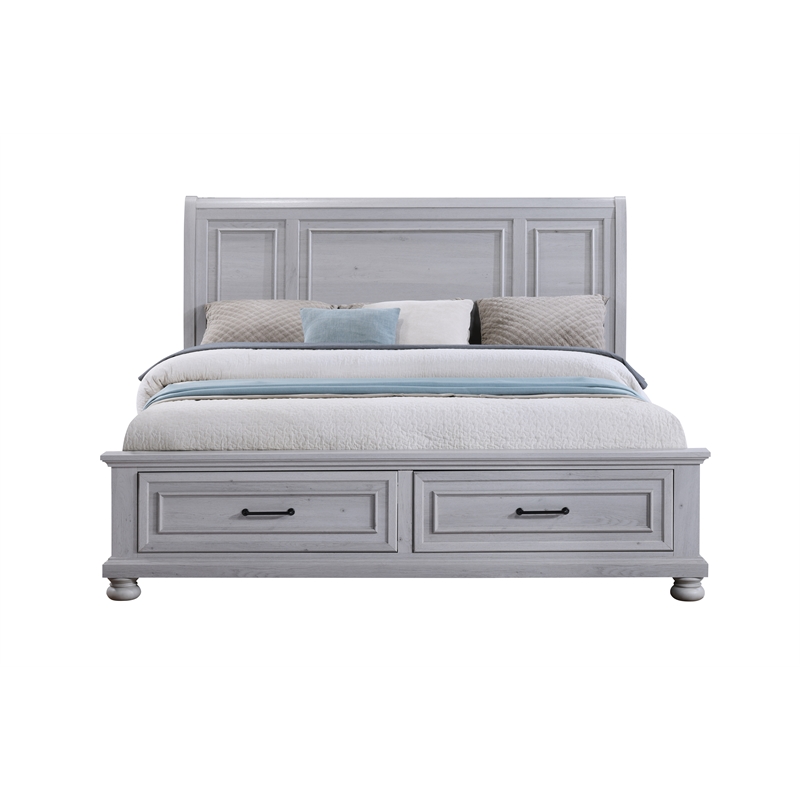 Gray Contemporary King Bed with Storage Drawers