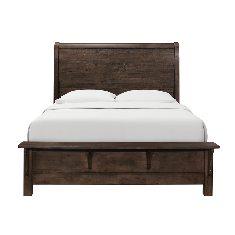 Brown Solid Wood King Sleigh Bed