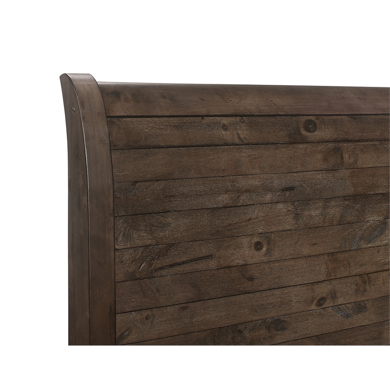 Brown Solid Wood King Sleigh Bed