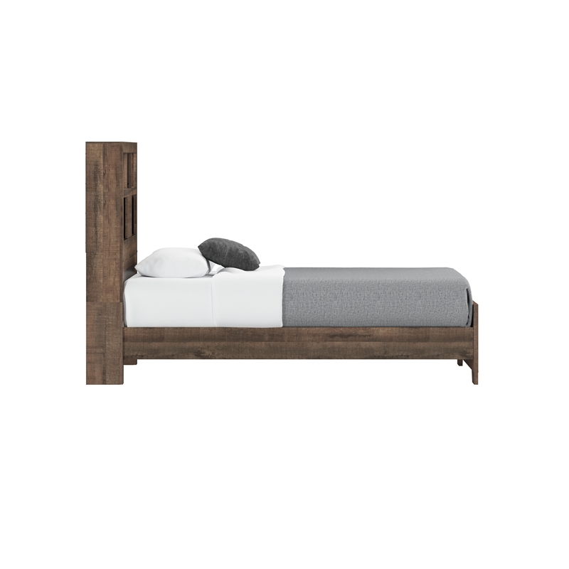 Brown Rustic Twin Bookcase Bed