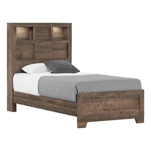 Brown Rustic Twin Bookcase Bed