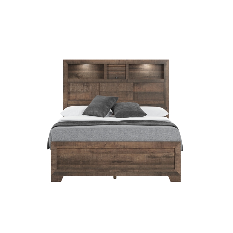 Wallace & Bay Rustic Full Wood Bookcase Bed in Brown