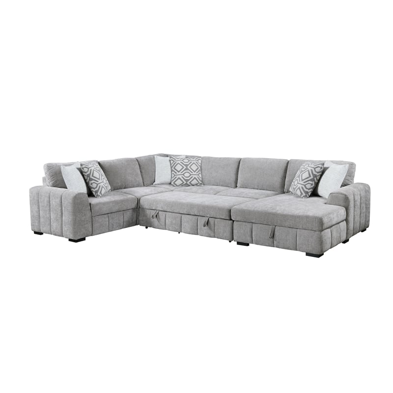 Gray Pop-Up Sleeper Sectional with Storage Chaise