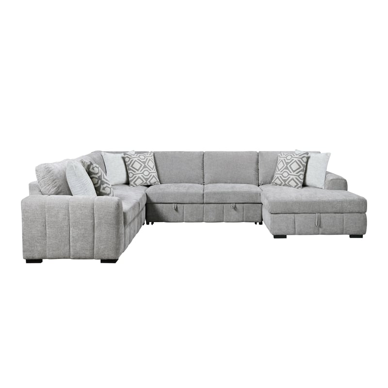 Gray Pop-Up Sleeper Sectional with Storage Chaise