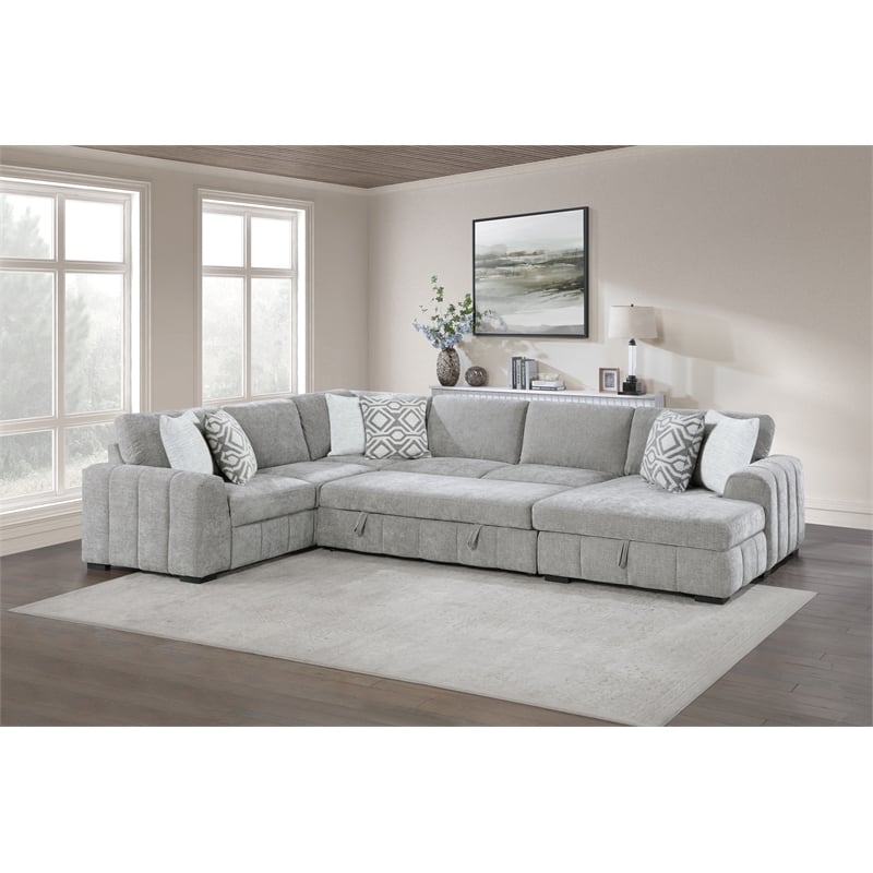 Gray Pop-Up Sleeper Sectional with Storage Chaise