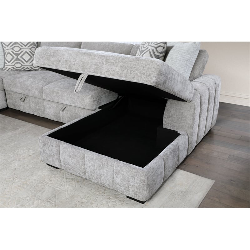 Gray Pop-Up Sleeper Sectional with Storage Chaise