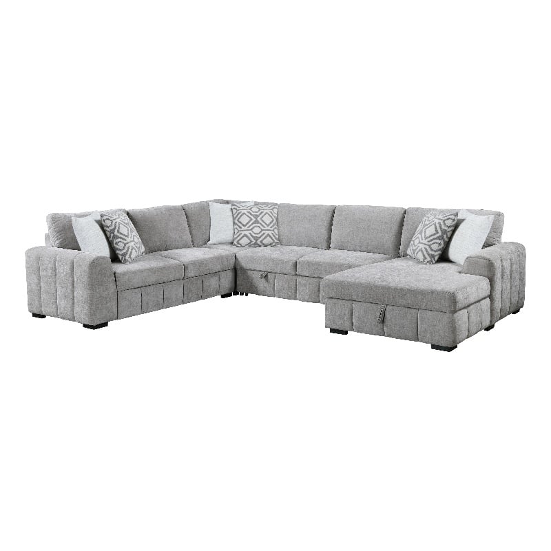 Gray Pop-Up Sleeper Sectional with Storage Chaise
