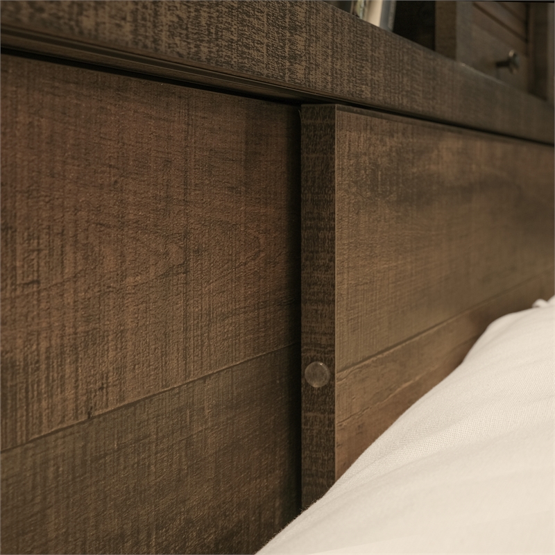 Brown Rustic Queen Bookcase Bed
