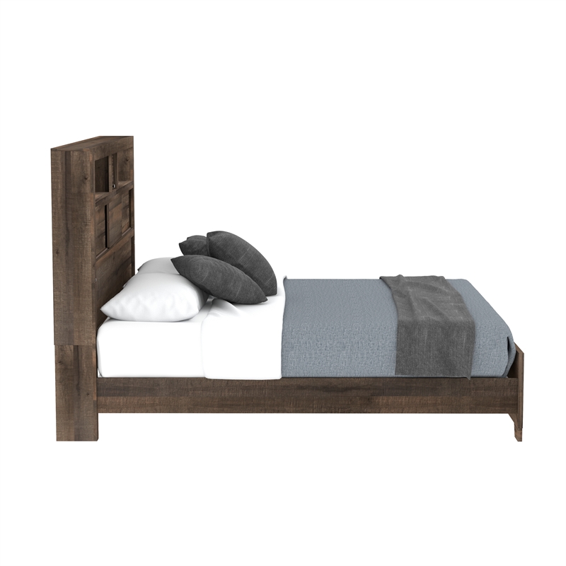 Brown Rustic Bookcase King Bed
