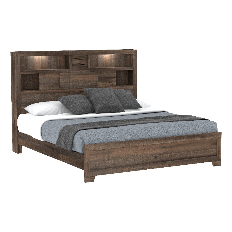 Brown Rustic Bookcase King Bed