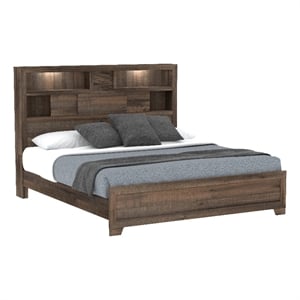 Brown Rustic Bookcase King Bed