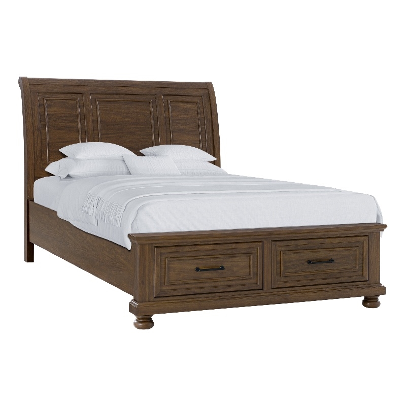 Brown Storage King Bed with Footboard Drawers