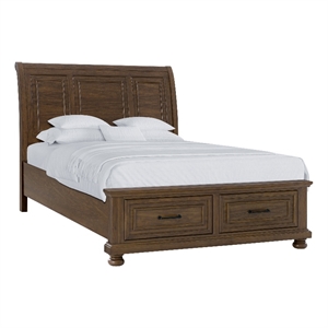 Brown Storage King Bed with Footboard Drawers