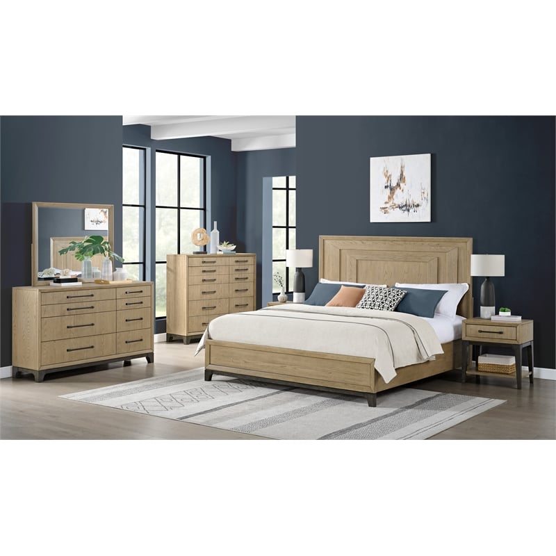 Brown Oak Veneer King Panel Bed