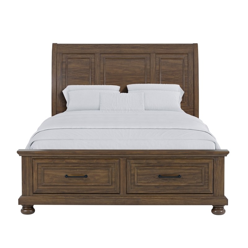 Brown Storage Queen Bed with Sleigh Headboard