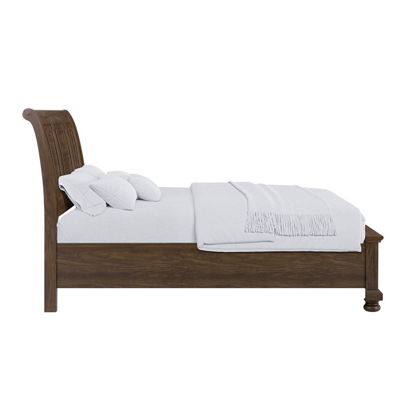 Brown Storage Queen Bed with Sleigh Headboard