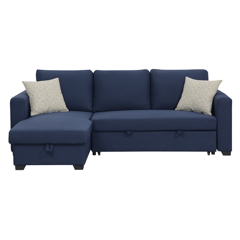 Wallace & Bay Blue Reversible Pop-Up Sleeper Sectional Sofa with Storage Chaise