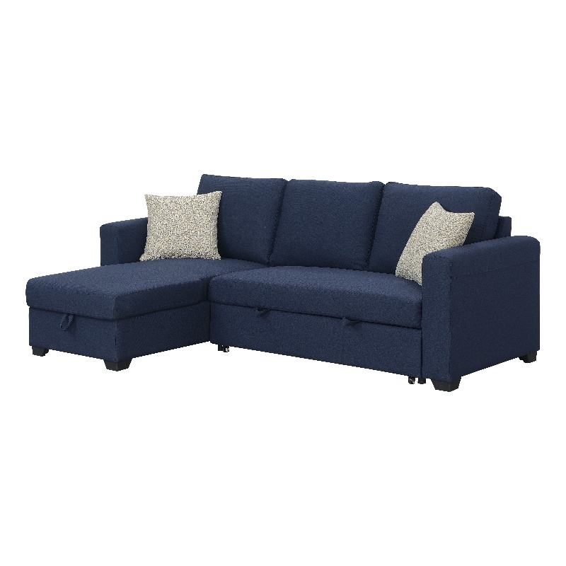 Wallace & Bay Blue Reversible Pop-Up Sleeper Sectional Sofa with Storage Chaise