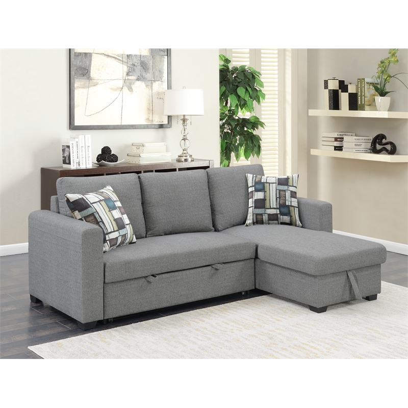 Wallace & Bay Pop-Up Sleeper Sectional with Storage Chaise in Gray