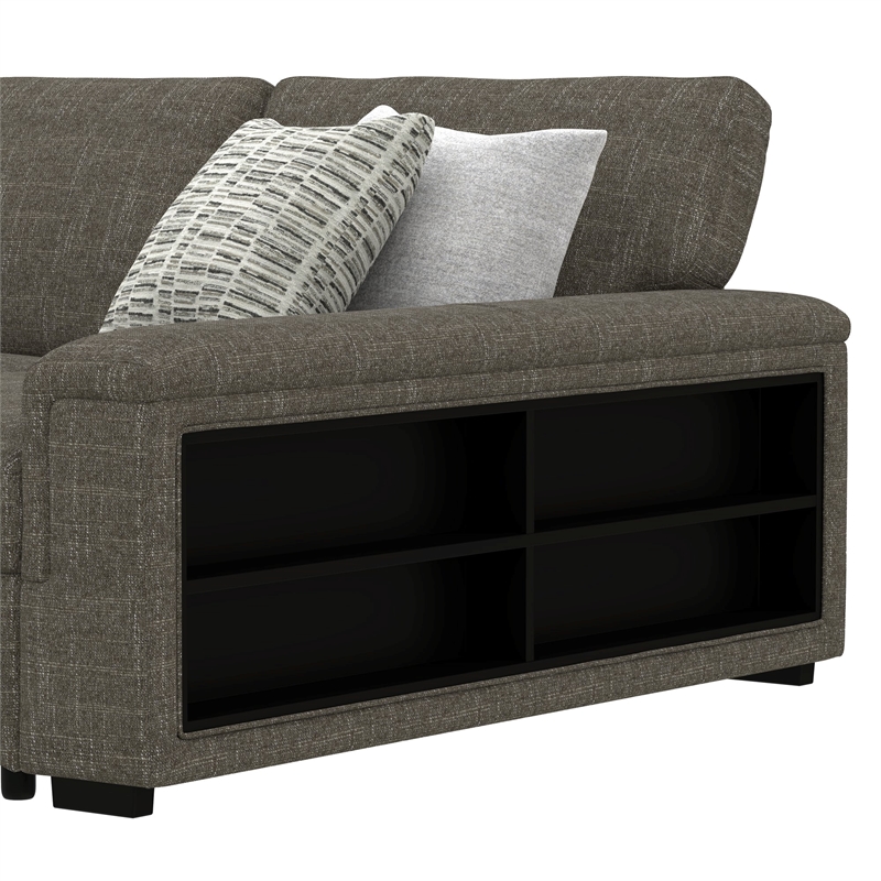 Brown Pop-Up Sectional Sofa with Storage and Fold-Down Console