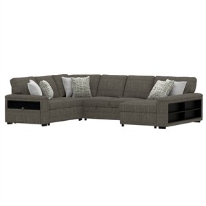 Brown Pop-Up Sectional Sofa with Storage and Fold-Down Console