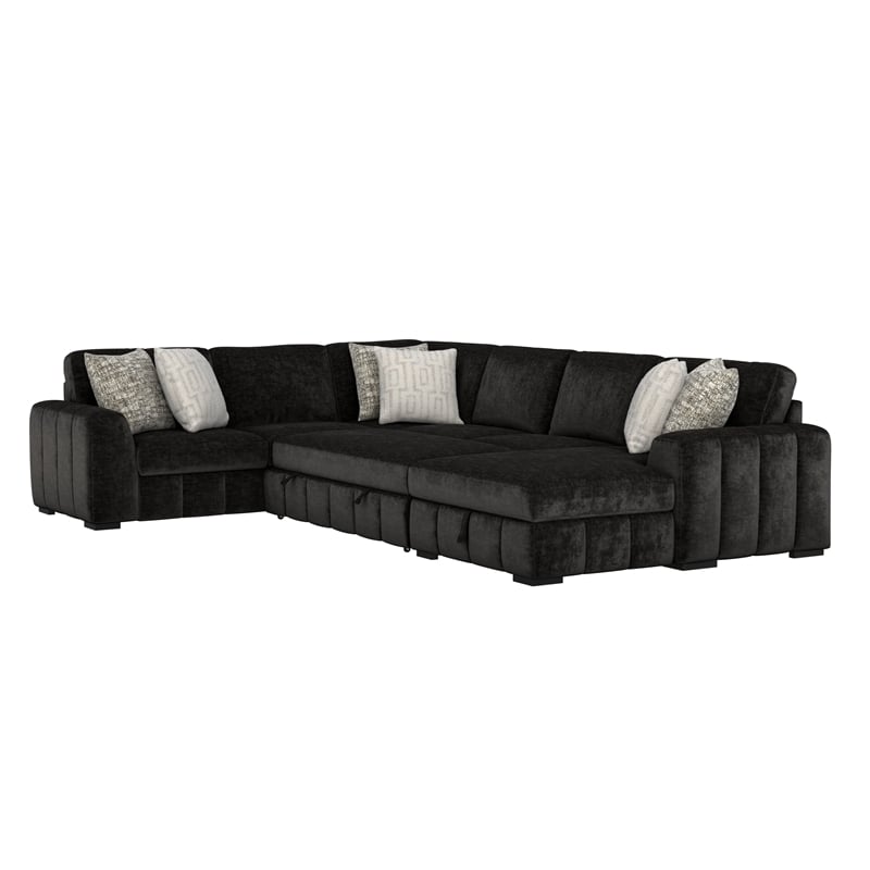 Black Pop-Up Sleeper Sectional Sofa with Storage Chaise and Ottoman