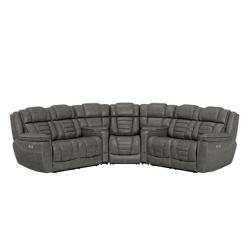 Gray Sectional Sofa 5-Piece with Dual Power Recline and Storage