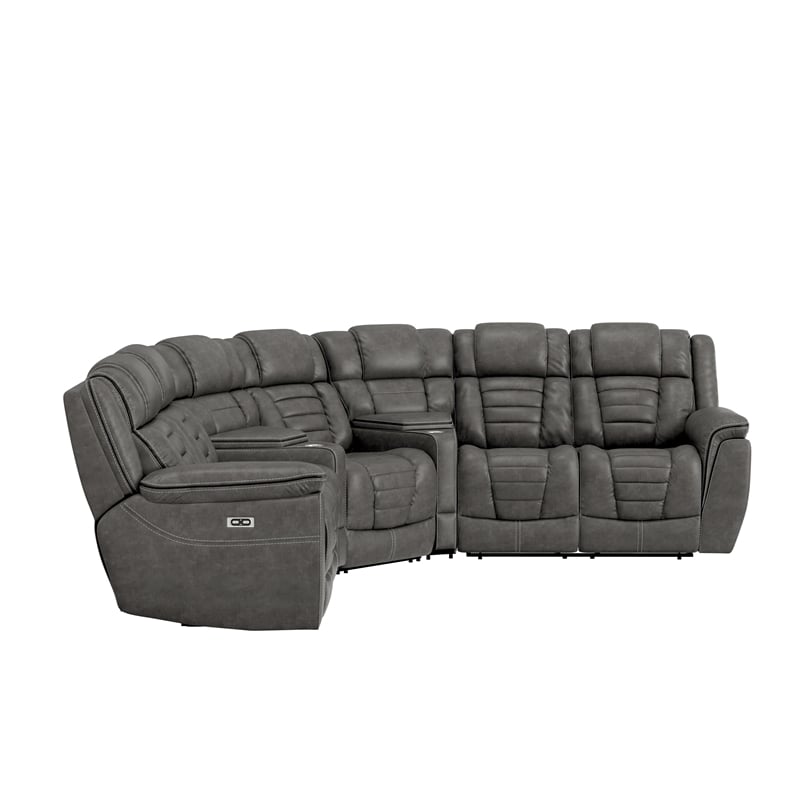 Gray Sectional Sofa 5-Piece with Dual Power Recline and Storage
