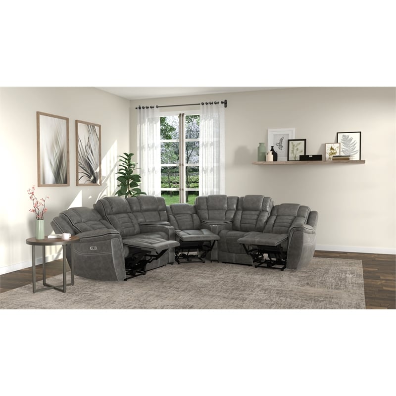 Gray Sectional Sofa 5-Piece with Dual Power Recline and Storage
