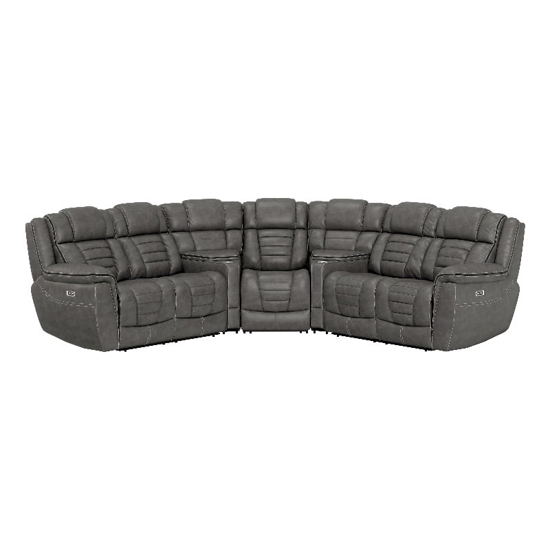 Gray Sectional Sofa 5-Piece with Dual Power Recline and Storage