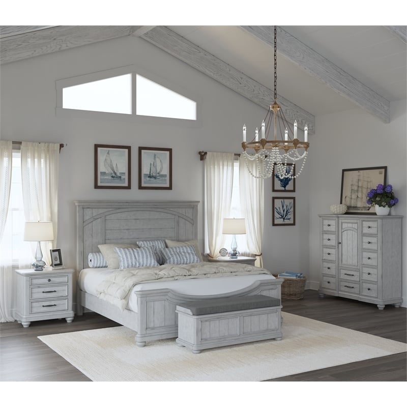 Gray Coastal Queen Panel Bed