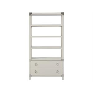 escape 3 shelf wood bookcase with two drawers in sail cloth white finish