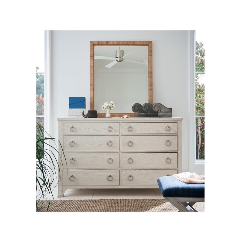The Escape 8 Drawer Dresser with Silver Ring Pulls in Sandbar Gray Finish