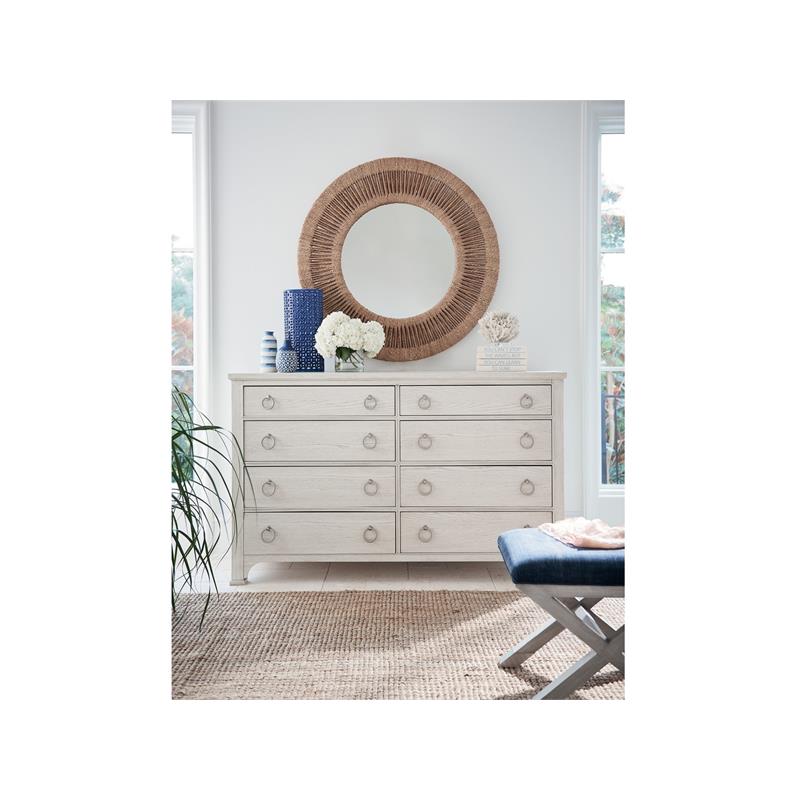 The Escape 8 Drawer Dresser with Silver Ring Pulls in Sandbar Gray Finish