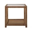 Escape Long Key End Table in Brown Woven Rattan Finish with Glass Top