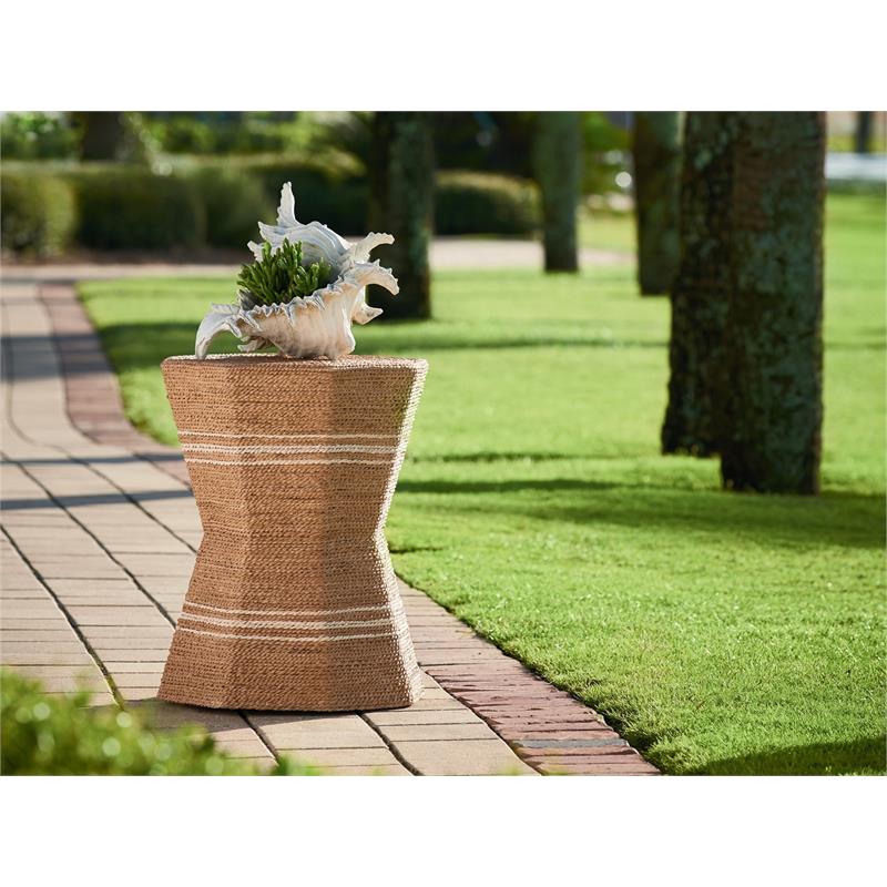 Coastal Living Escape Octagonal Woven Rattan Accent Table in Brown